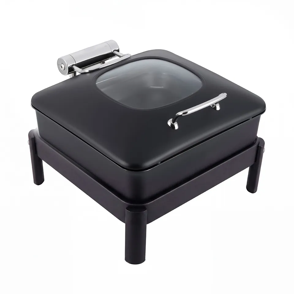 rosseto-vista-gw32eslk-bk-chafing-pot-6-34-qt-schwarz-mit-schwarzrahmen-brenner- image 1