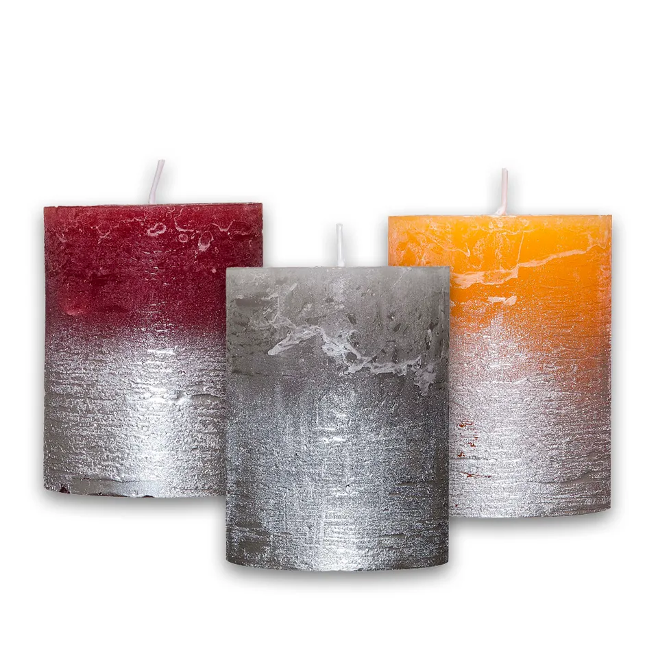 villaverde-rustikale-stumpenkerze-68-x-90-mm-metallic-silber-classic-candle image 1