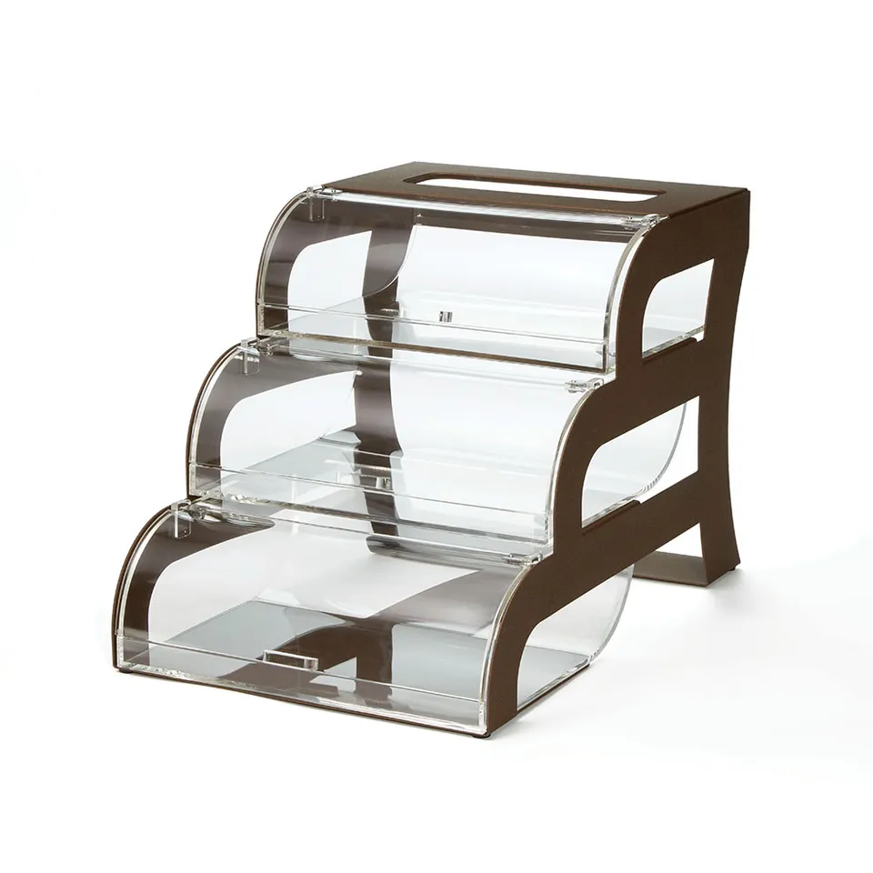 rosseto-bk017-bakery-case-3-tier-bronze-acryl-buffet-vitrine image 1