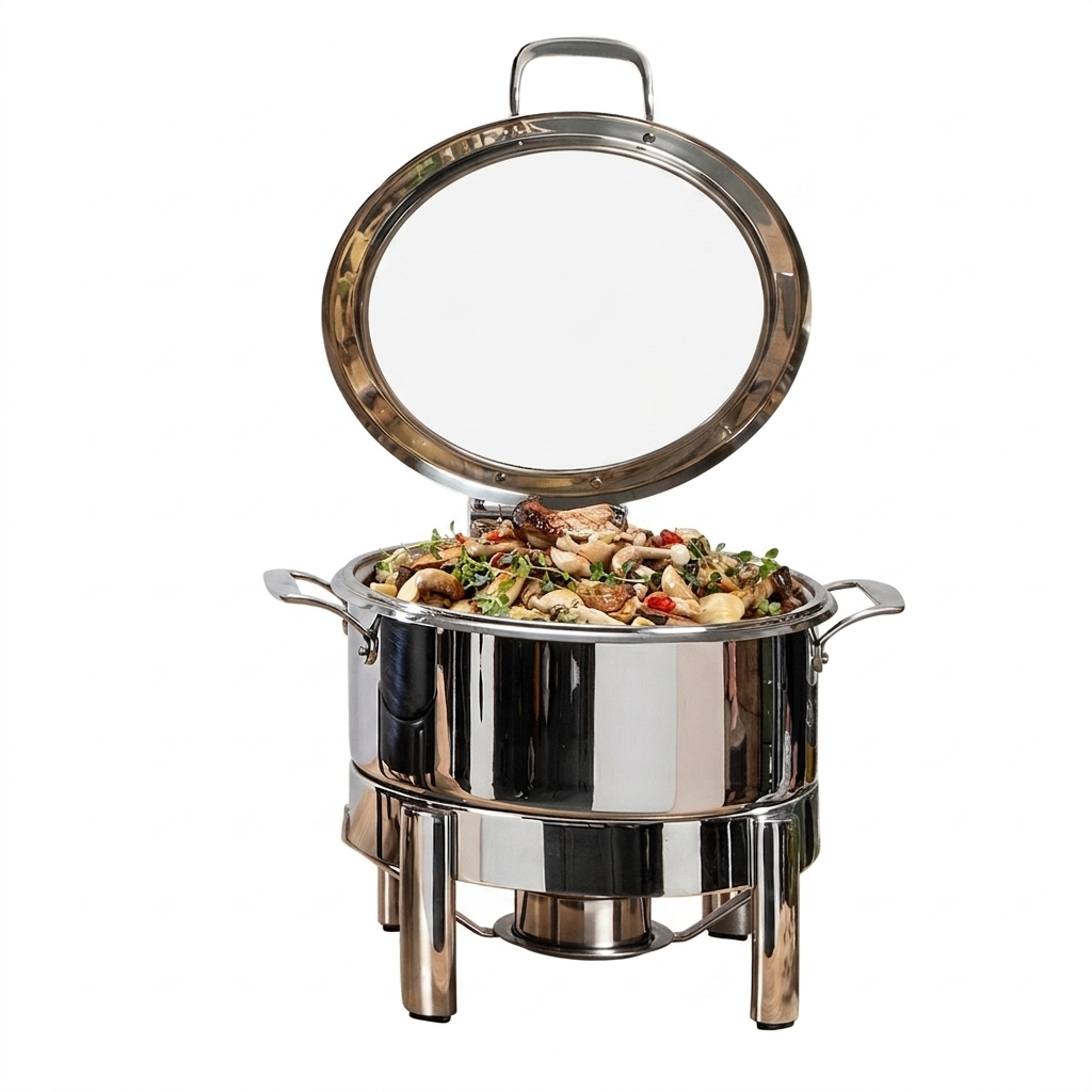 rosseto-le-dish-gwd300k-ch-chafing-topf-4-8-qt-rund-chrom-mit-gestell image 1