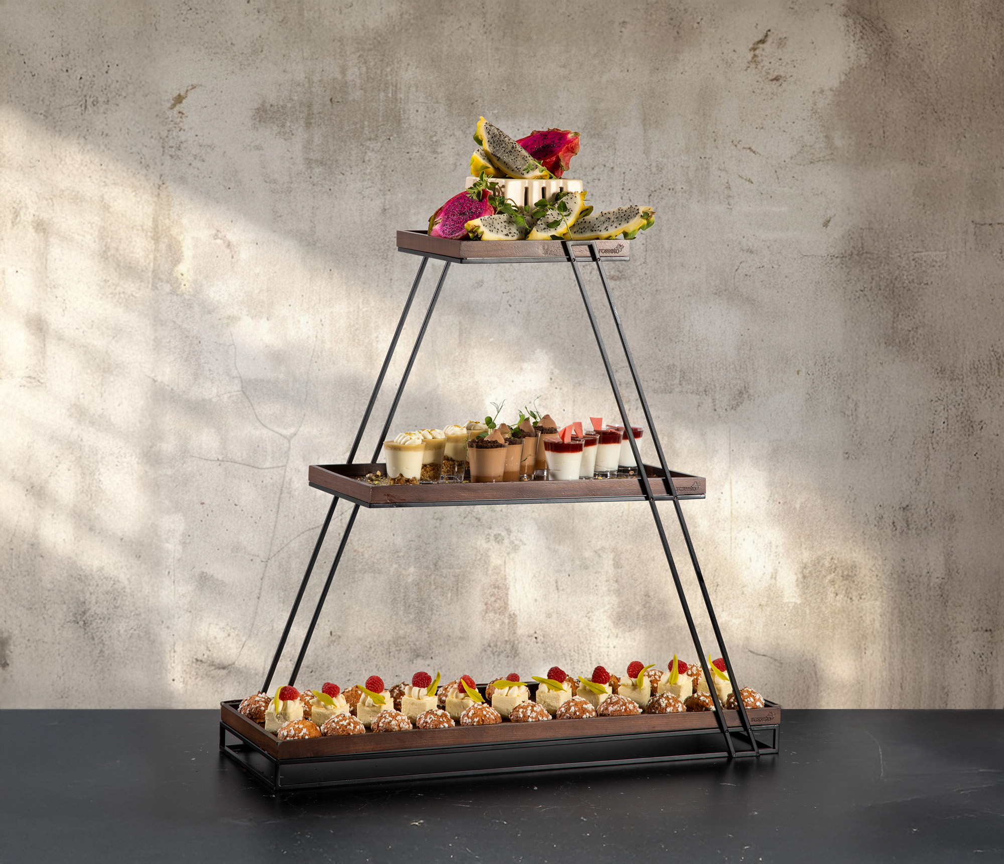 rosseto-skyrize-sr3g-w-etagere-gold-mit-walnuss-3-ebenen image 3