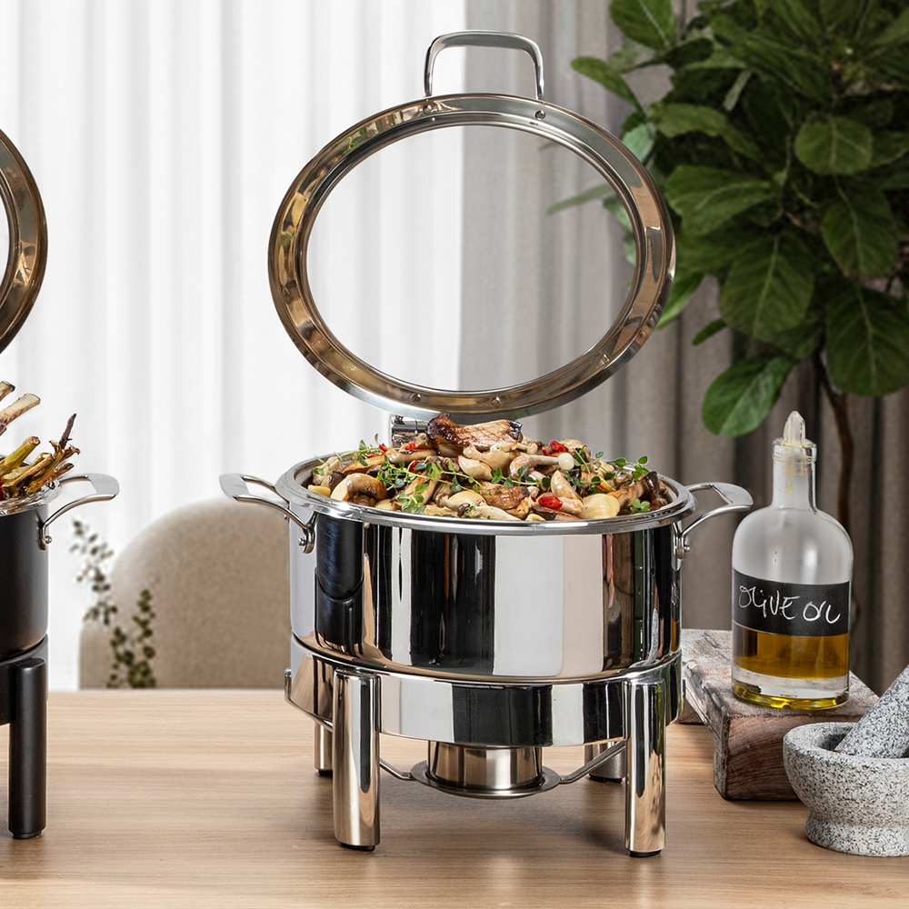 rosseto-le-dish-gwd300k-ch-chafing-topf-4-8-qt-rund-chrom-mit-gestell image 2