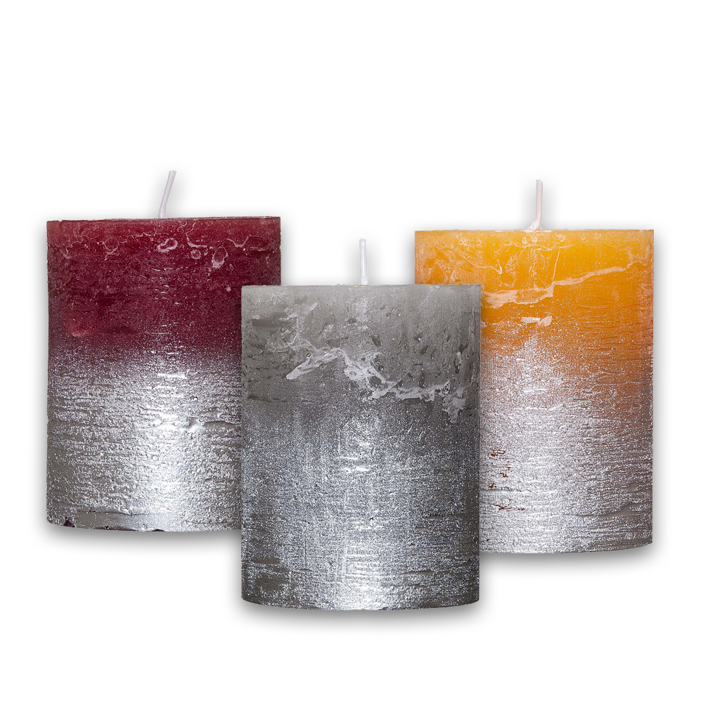 villaverde-rustikale-stumpenkerze-68-x-90-mm-metallic-silber-classic-candle image 1