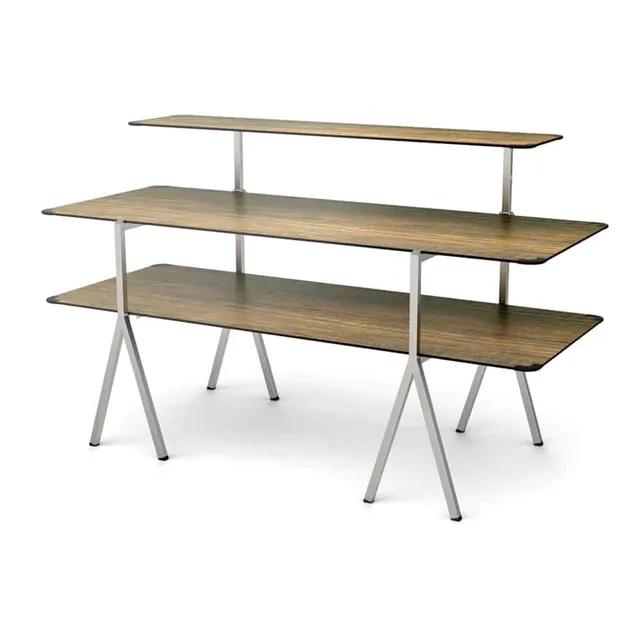 rosseto-modulite-mt-3001ws-3-ebenen-tischsystem-walnuss-tabletop-edelstahlbeine image 1