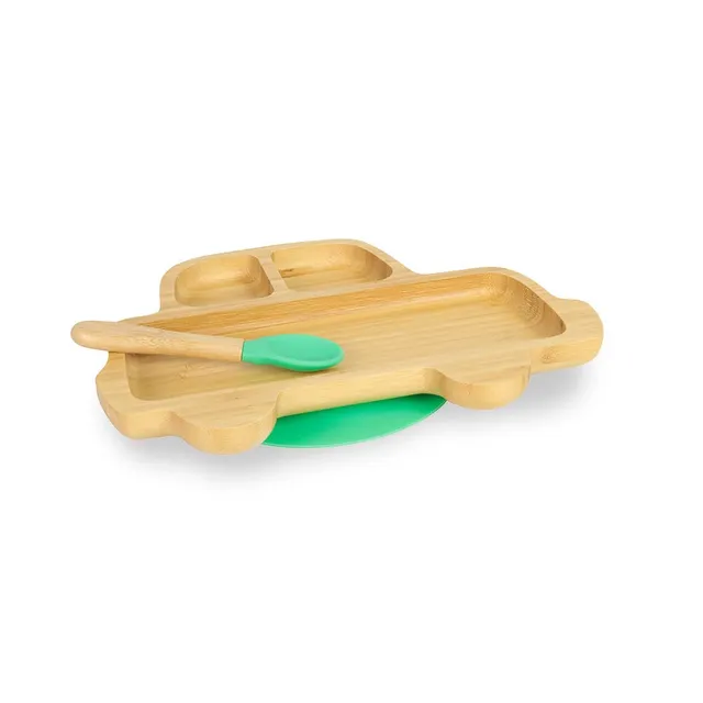 biozoyg-bambus-teller-set-auto-kinderteller-mit-saugnapf-und-l-ffel image 1