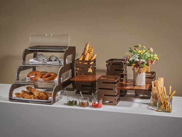 rosseto-bk017-bakery-case-3-tier-bronze-acryl-buffet-vitrine image 2
