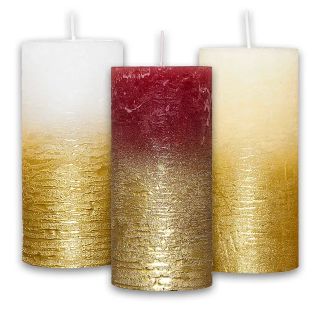 villaverde-rustikale-kerze-d68-h120-mm-metallic-gold-classic-candle image 1