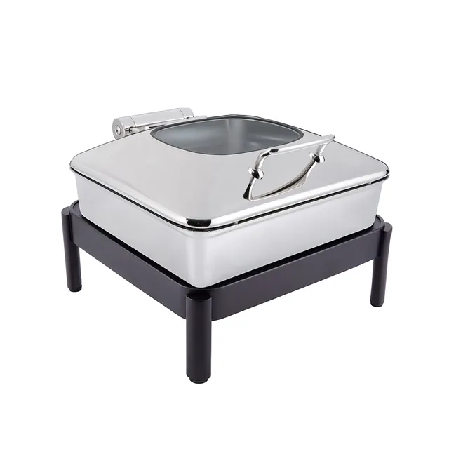 rosseto-vista-gw32eslk-chbk-chafing-topf-6-34-qt-chrom-quadratisch-mit-gestell image 1