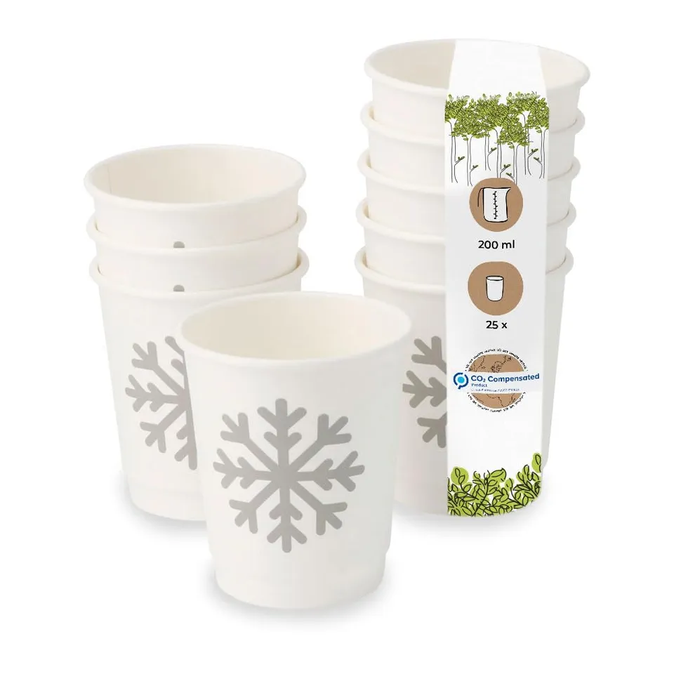 biozoyg-kaffeebecher-wintermotiv-schneeflocke-200ml-8-oz-wei-25-st-ck-doppelwand image 1