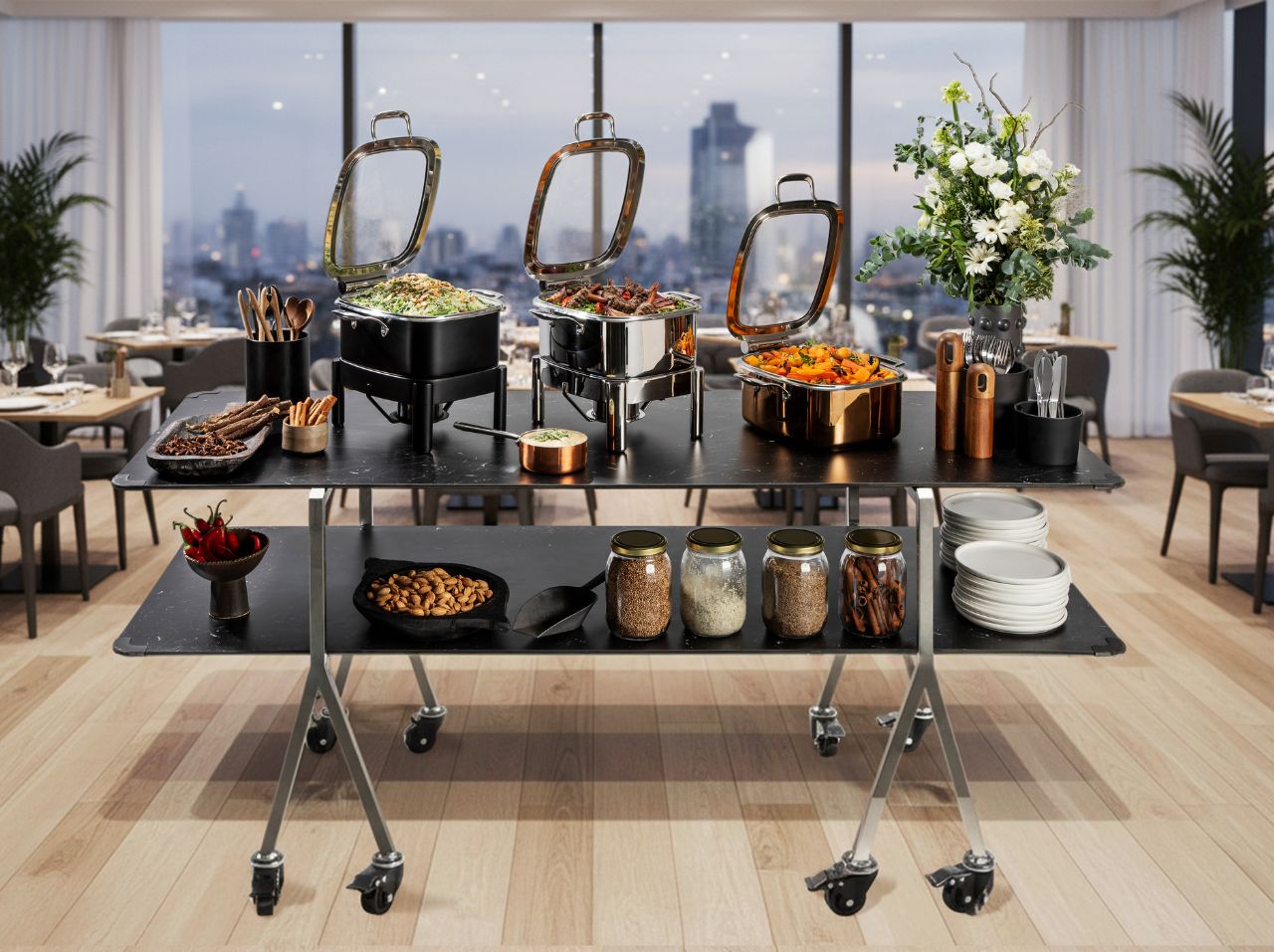 rosseto-modulite-mt-3004bmbw-3-level-buffet-tisch-set-black-marble-ablage-mit-ro image 2